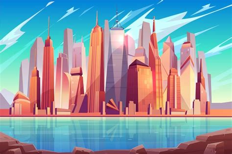 Free Vector | Future metropolis downtown, modern city business center ...