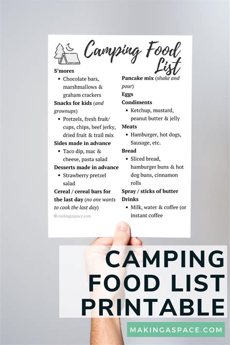 Camping Food Packing List Printable - Making A Space