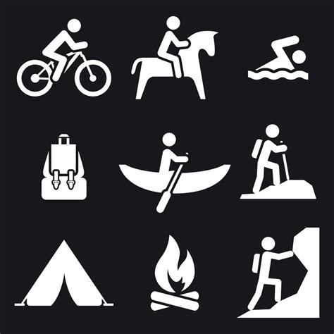 Recreation icons set. White on a black background 18767947 Vector Art at Vecteezy