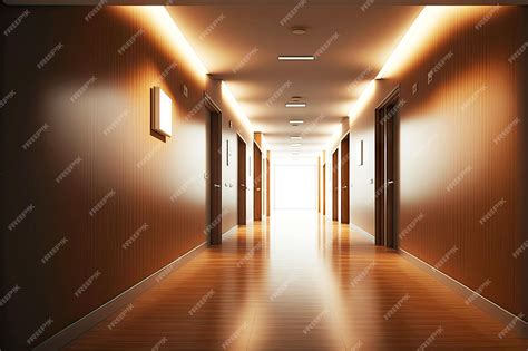 Premium Photo | Hospital corridor with light walls and wooden floor