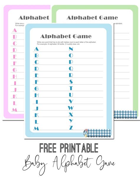 Free Printable baby Shower Alphabet Game