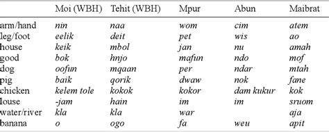 Table 21 from The Papuan languages of East Nusantara and the Bird’s Head | Semantic Scholar