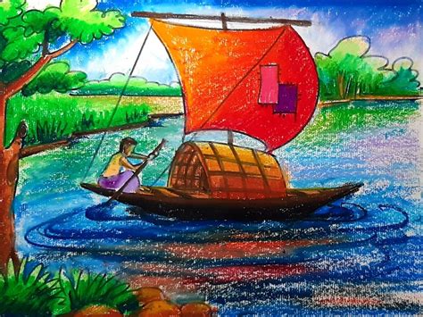 Scenery with boat// village scenery with boatman | Art drawings for kids, Scenery drawing for ...