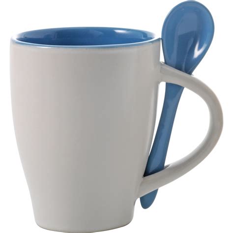 Printed Coffee mug with spoon (300ml), light blue (Mugs)