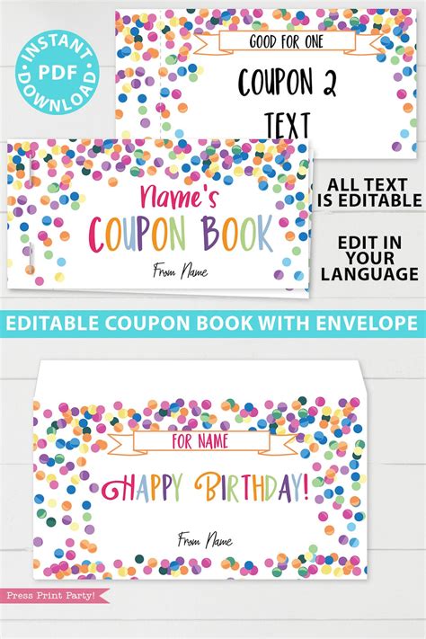 Printable Coupon Book Template, DIY Birthday Coupons Book, Custom Gift ...