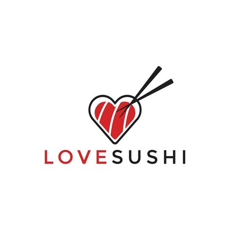 Sushi roll with heart shape salmon and Love Sushi text. Vector ...