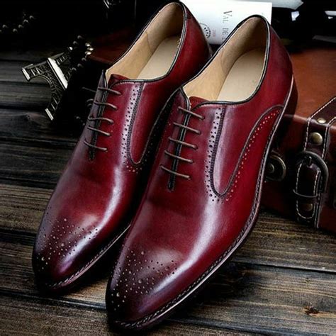 Handmade Mens Formal Brogue leather burgundy shoes, Men Burgundy ...