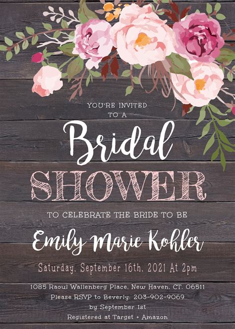 Rustic Floral Bridal Shower Invitation Template Pink Floral | Etsy