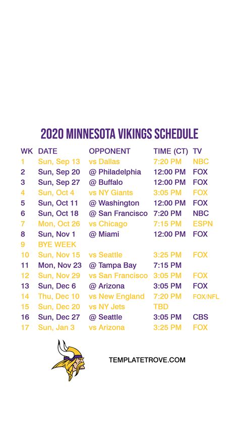 Minnesota Vikings Schedule 2021 Printable - Printable Schedule