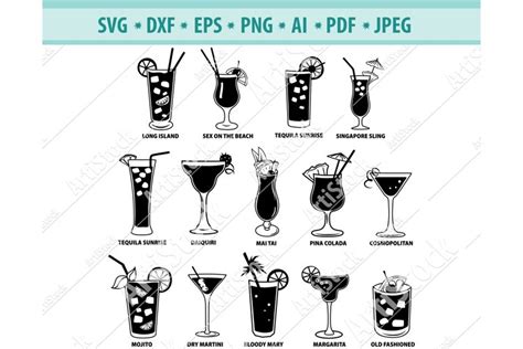 Cocktail SVG, Mojito SVG, Alcoholic drinks Png, Dxf, Eps