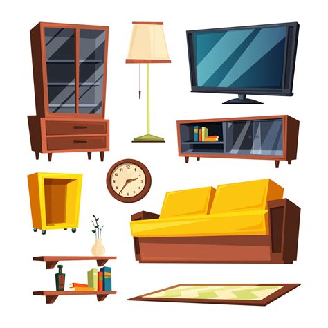 Living room furniture items. Vector illustrations in cartoon style By ...