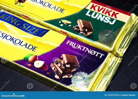 Norwegian Chocolate Freia Melkesjokolade in Different Packages Lies on a Black Isolated ...