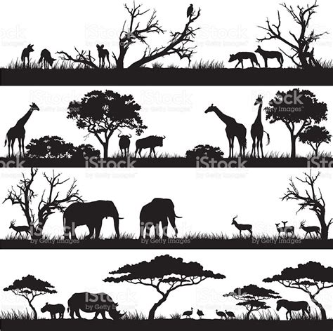 Four panels of african silhouettes with african wild animals in... | Hayvan stensili ...