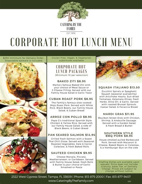 Corporate Hot Lunch Packages - Catering by the Family