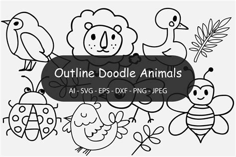 Outline Doodle Animals Clipart Set Graphic by Ahmed Sherif · Creative ...