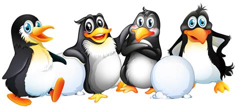 Four penguins with snowballs 374064 Vector Art at Vecteezy