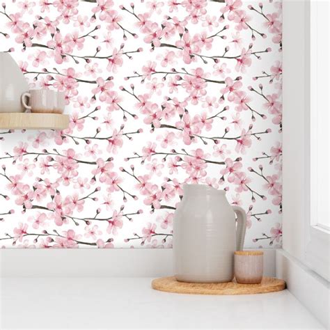 cherry blossom watercolor // cherry Wallpaper | Spoonflower