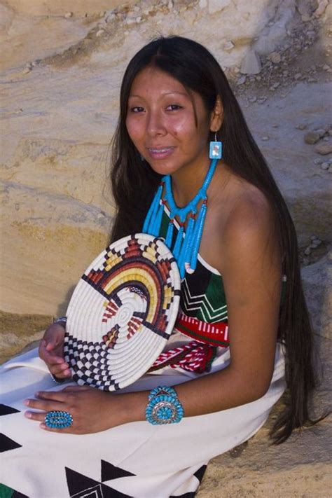 Traditional Hopi girl, Povi Lomayauma 16 year old teenager, dressed in traditionally woven ...