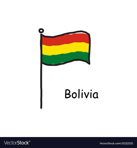 Hand drawn sketchy bolivia flag on flag pole Vector Image