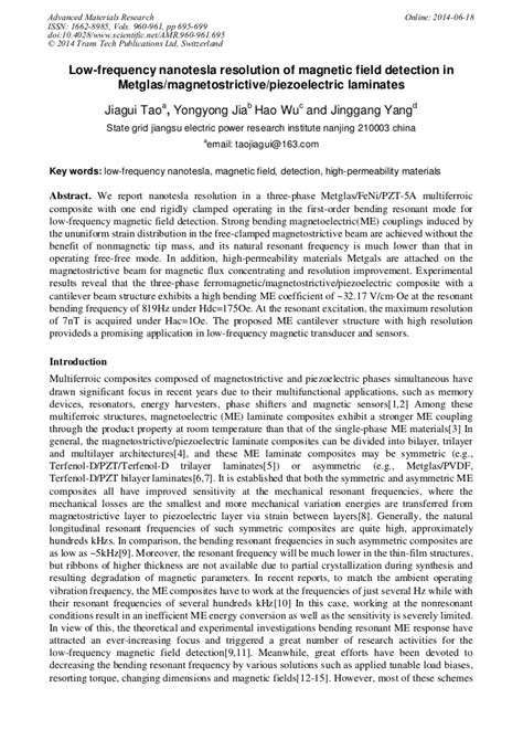 Low-Frequency Nanotesla Resolution of Magnetic Field Detection in Metglas/Magnetostrictive ...