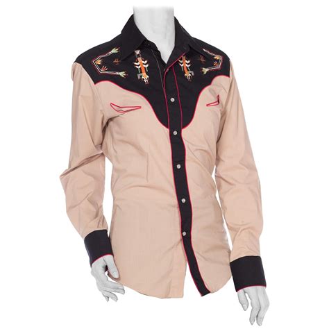 1970S Cotton Blend Western Shirt With Native American Embroidery For Sale at 1stDibs