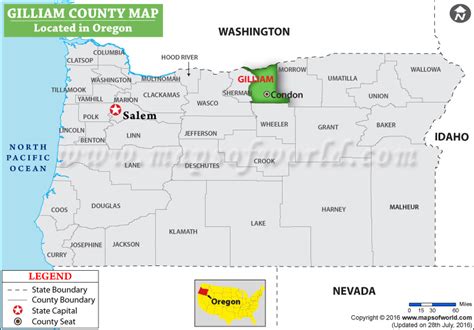 Gilliam County Map, Oregon