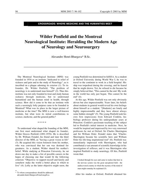 (PDF) Wilder Penfield and the Montreal Neurological Institute: Heralding the Modern Age of ...