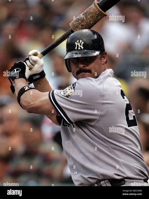 New York Yankees Jason Giambi loses up before batting in the third ...