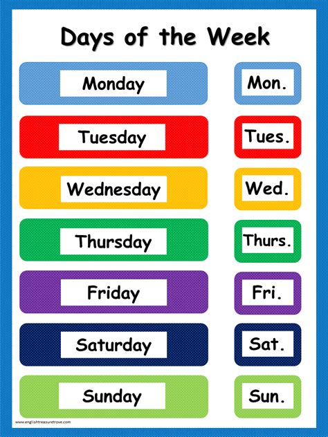 Days Of The Week Flashcards Printable