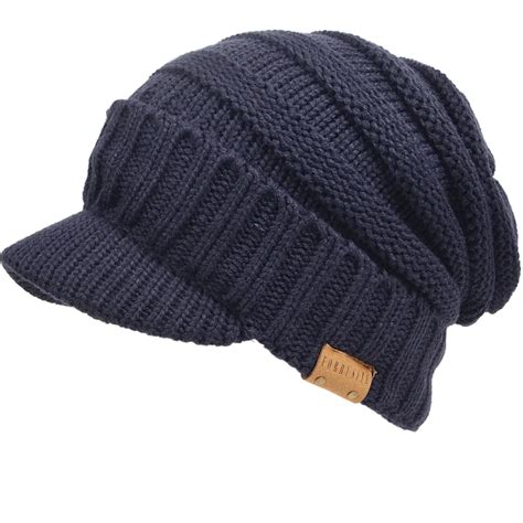 Mens Visor Beanie Knitted Newsboy Cap Fleece Lined Cadet Hats Cabbie ...