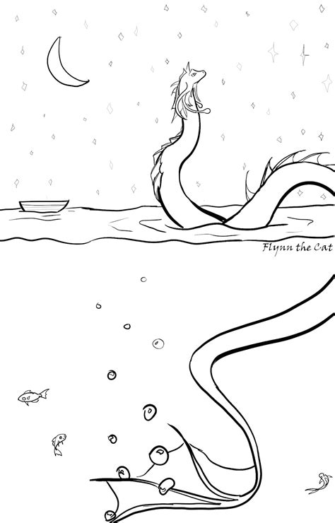 Stargazing Sea Serpent: Sea Serpent Colouring Page: | Colouring Page Art