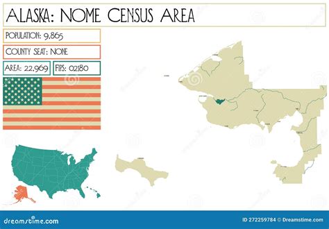 Map of Nome Census Area in Alaska, USA. Stock Vector - Illustration of ...