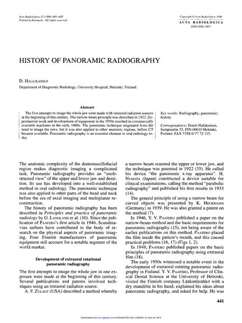 History of Panoramic Radiography | PDF | Radiography | Medical Imaging