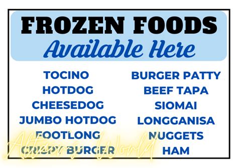 FROZEN FOOD SIGNAGE / FROZEN FOODS AVAILABLE HERE LIST / FROZEN ...