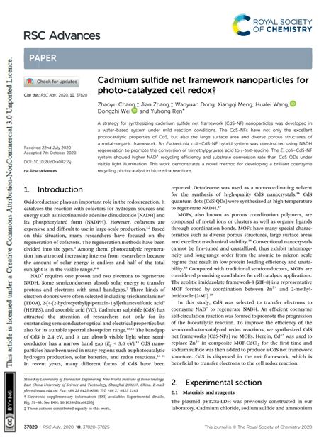 (PDF) Cadmium sulfide net framework nanoparticles for photo-catalyzed ...