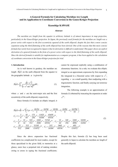 A General Formula for Calculating Meridian Arc Length and Its Application to Coordinate ...