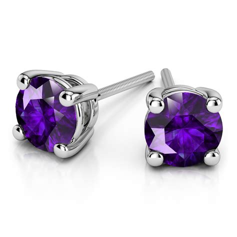 Small Amethyst Stud Earrings In White Gold (3.2 mm)