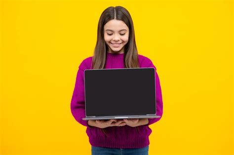 Premium Photo | Young student school girl studying with laptop computer screen of laptop ...