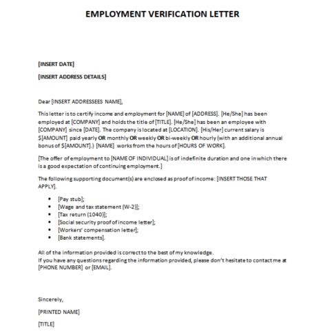 Employment Verification Letter Sample