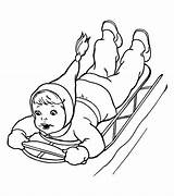 Brave Kid Sliding Down On Winter Season Sled Coloring Page  NetArt sketch template