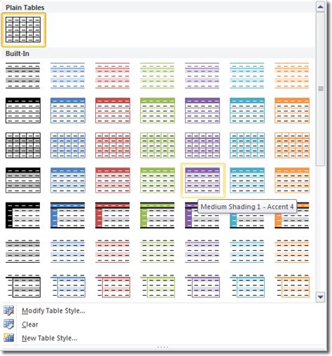 Shading Tables In Microsoft Word