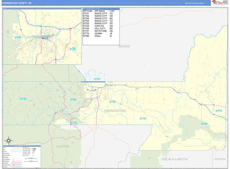 Pennington County, SD Zip Code Wall Map Basic Style by MarketMAPS ...