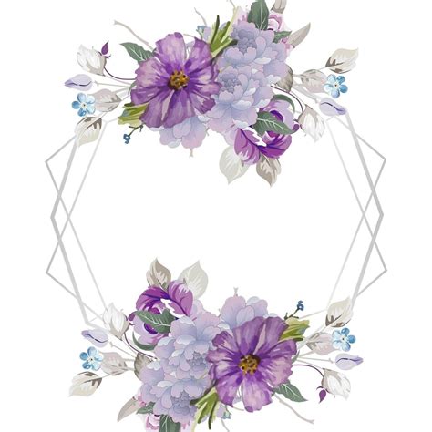 A set Elegant Purple Watercolor Flower Floral Frame Wedding Invitatio ...