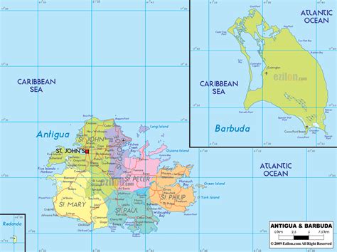 Large political and administrative map of Antigua and Barbuda with roads, cities and airports ...