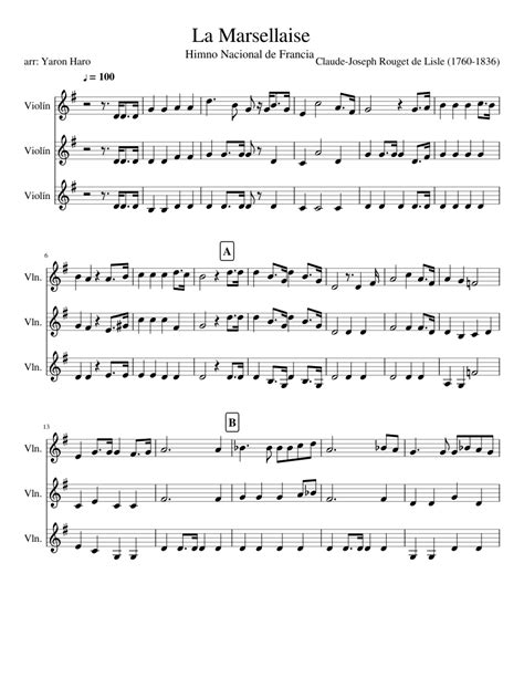 La Marseillaise (French National Anthem) sheet music for Violin ...