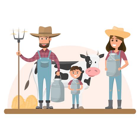 farmer cartoon character with milk cow in organic rural farm 424782 ...