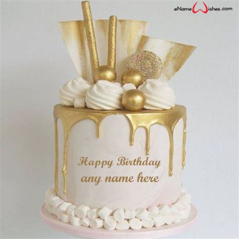 Golden Birthday Cake Design with Name - Name Birthday Cakes - Write Name on Cake Images