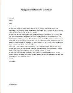 Apology Letter to Teacher for Misbehavior | writeletter2.com