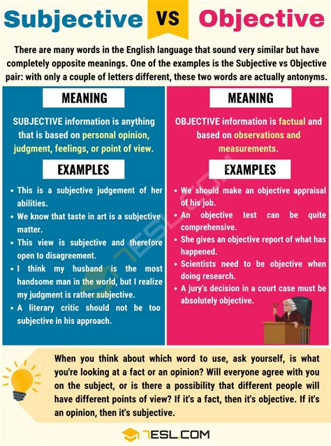 Subjective vs Objective: Differences between Objective vs Subjective - 7 E S L Learn English ...