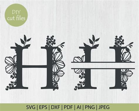 Botanical Floral Letter H Split Monogram SVG Split Monogram - Etsy India | Letter h design ...